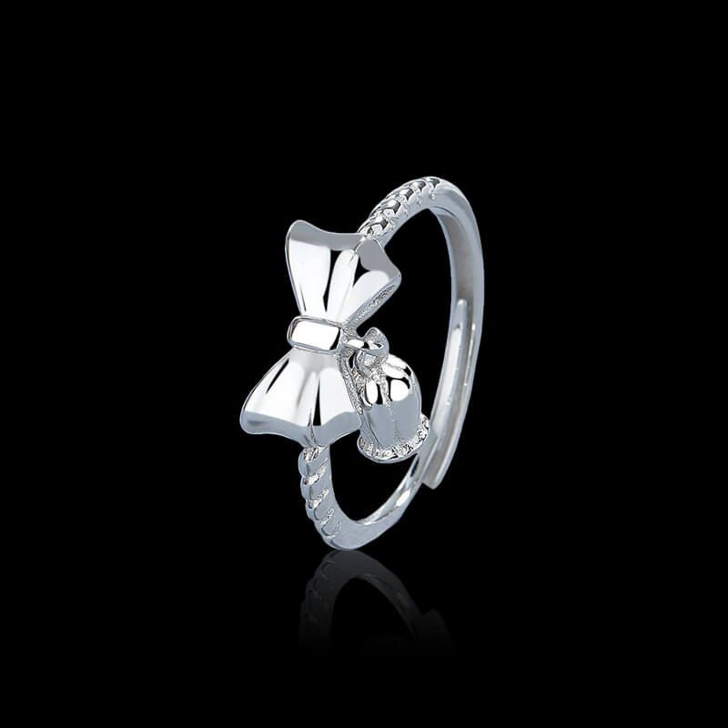 Bow Tie Bell Orchid 925 Sterling Silver Open Ring 01 | RoyalLuster.com