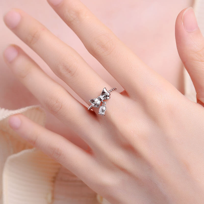 Bow Tie Bell Orchid 925 Sterling Silver Open Ring 02 | RoyalLuster.com