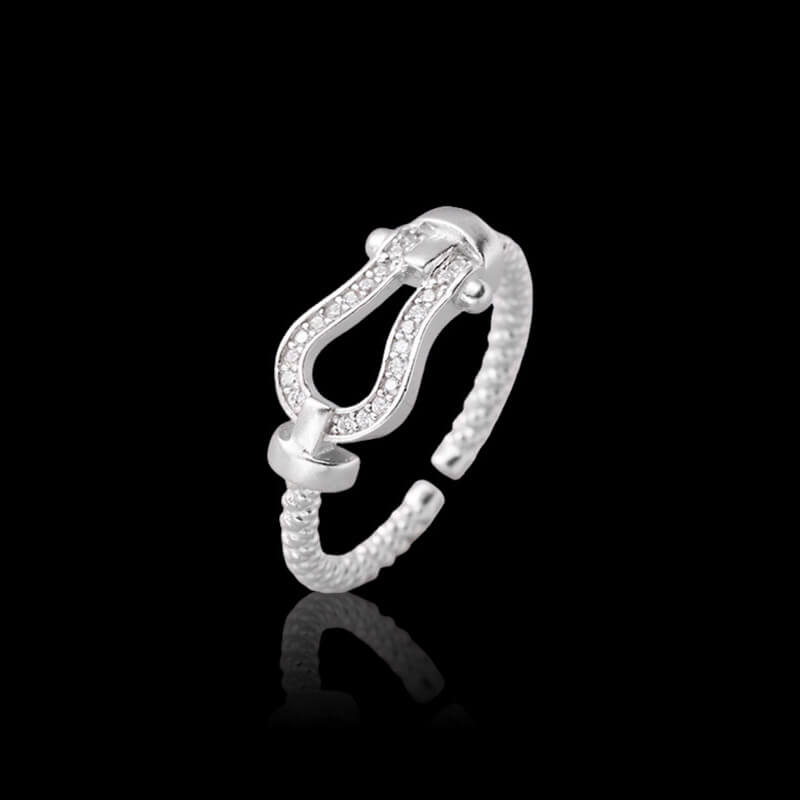 Diamond Horseshoe Twist 925 Sterling Silver Ring 01 | RoyalLuster.com