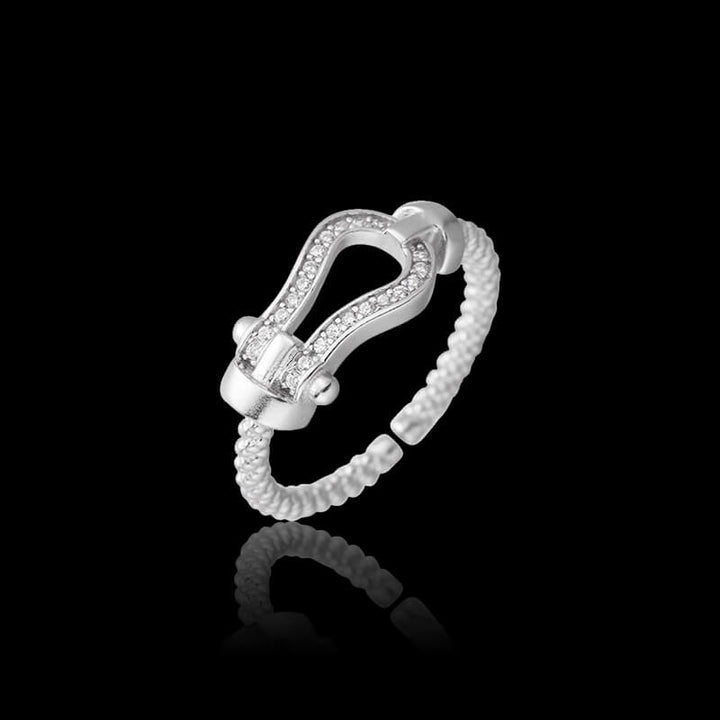 Diamond Horseshoe Twist 925 Sterling Silver Ring 04 | RoyalLuster.com