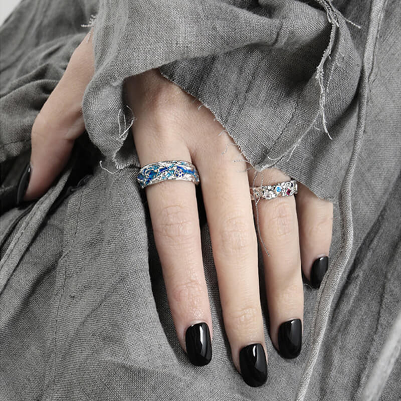 Enameled Drip 925 Sterling Silver Open Ring 02 | RoyalLuster.com