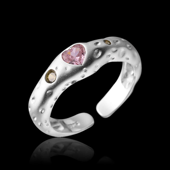 Irregular Pink Zirconia 925 Sterling Silver Open Ring 01 | RoyalLuster.com