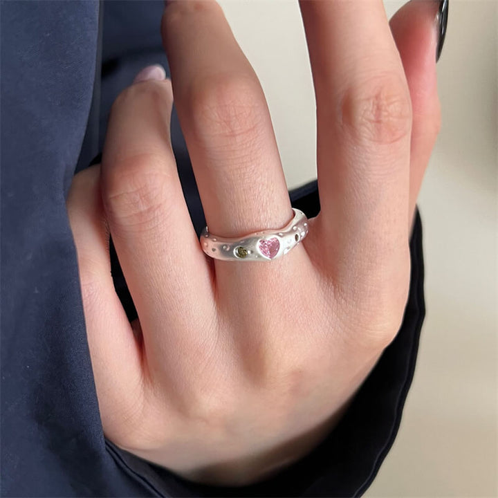 Irregular Pink Zirconia 925 Sterling Silver Open Ring 02 | RoyalLuster.com