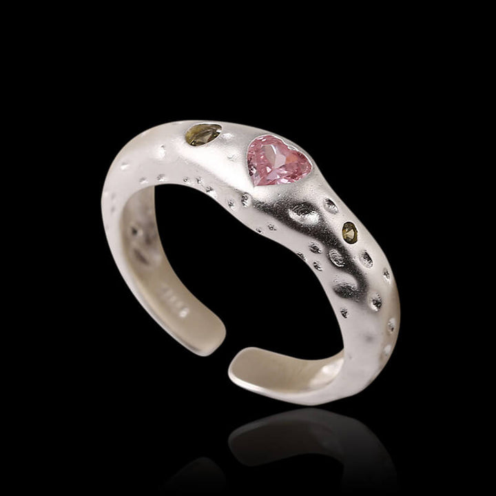 Irregular Pink Zirconia 925 Sterling Silver Open Ring 04 | RoyalLuster.com