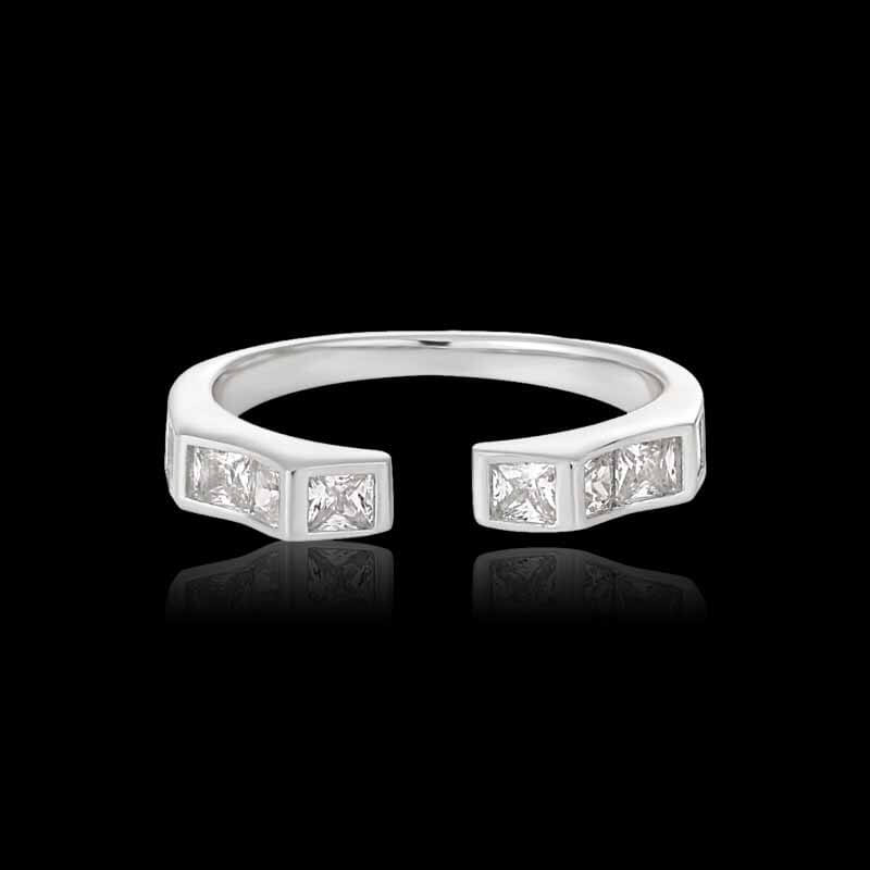 Irregular Set Diamonds 925 Sterling Silver Open Ring 01 | RoyalLuster.com