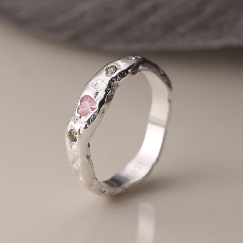 Irregular Textured Heart Gemstone 925 Sterling Silver Ring