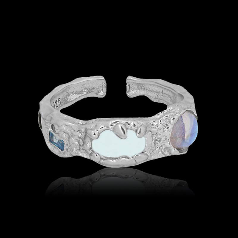 Moonstone Textured 925 Sterling Silver Split Ring 01 | RoyalLuster.com