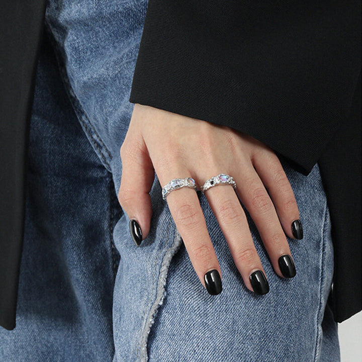 Moonstone Textured 925 Sterling Silver Split Ring 02 | RoyalLuster.com