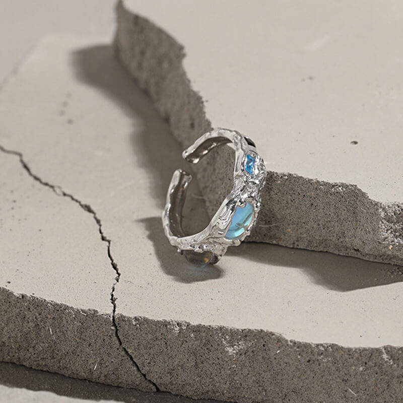 Moonstone Textured 925 Sterling Silver Split Ring 03 | RoyalLuster.com