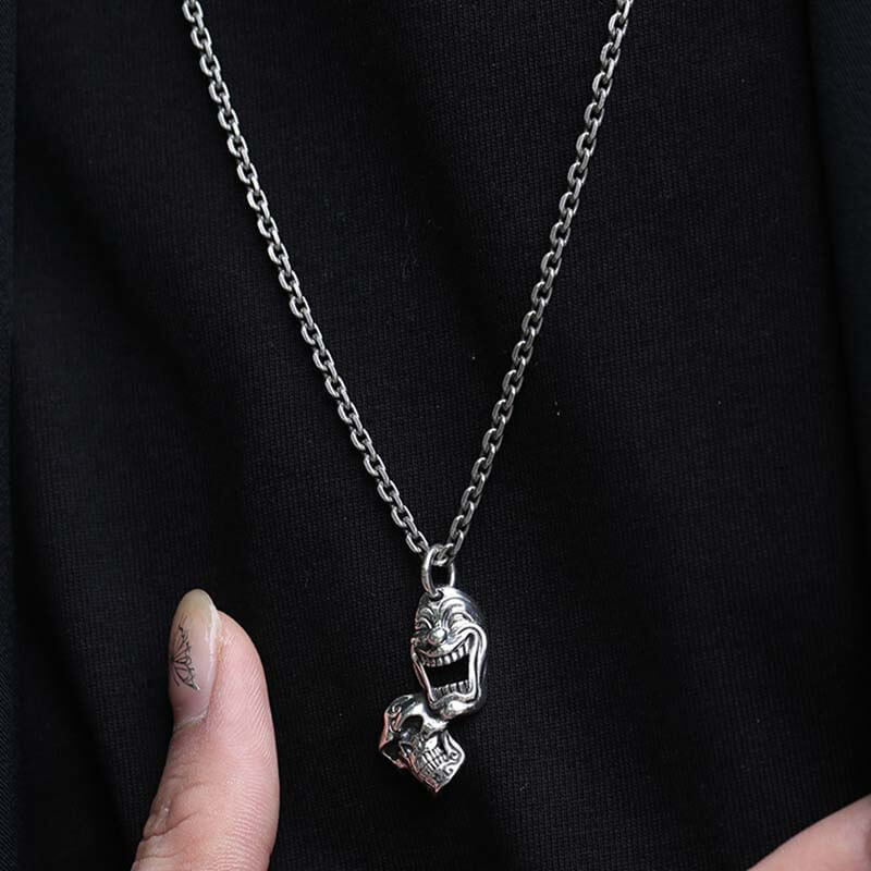 Punk Clown Mask Skull 925 Sterling Silver Pendant 02 | RoyalLuster.com