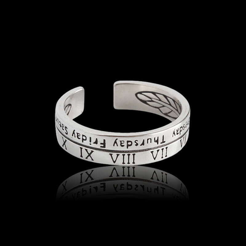 Roman Numeral Week 925 Sterling Silver Open Ring 01 | RoyalLuster.com