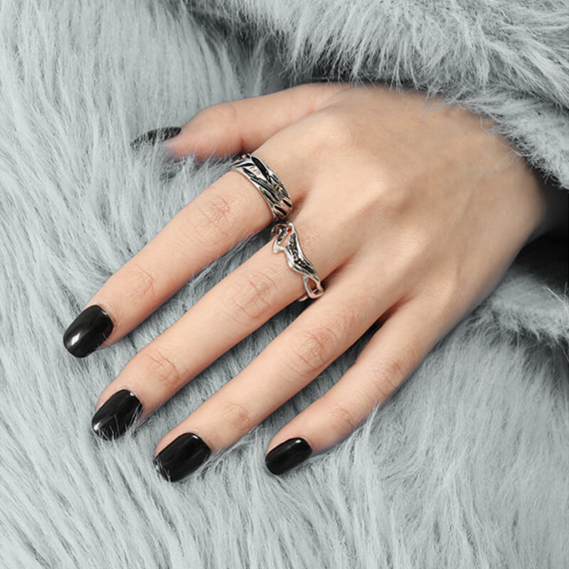 Simple Black Drip Glaze 925 Sterling Silver Ring 02 | RoyalLuster.com