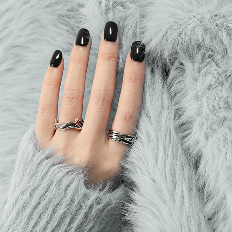 Simple Black Drip Glaze 925 Sterling Silver Ring 04 | RoyalLuster.com