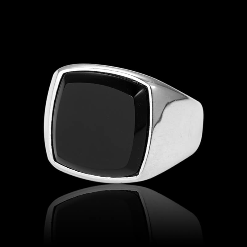 Simple Square Gemstone Onyx 925 Sterling Silver Ring 01 | RoyalLuster.com