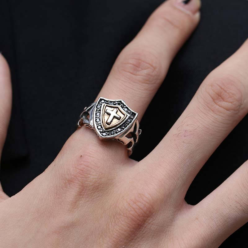 925 silver vintage cross army ring hot